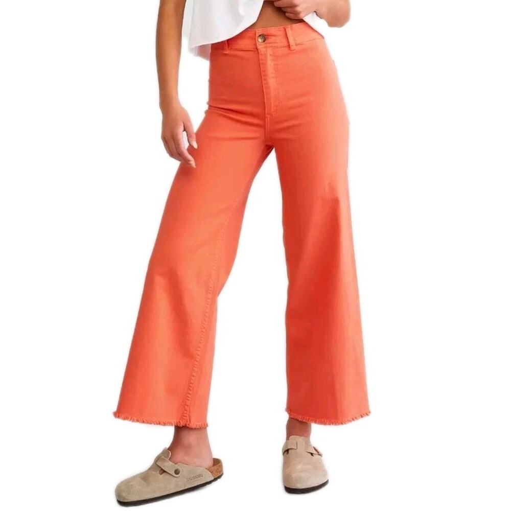 Billabong Free Fall Wide Leg High Waist Raw Hem Papaya Flare Jeans - size 26